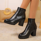 Damen Elegante und modische Stiefeletten mit strukturiertem Obermaterial und robustem Blockabsatz