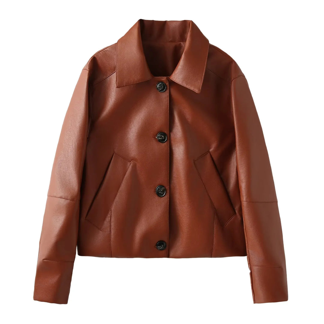 Damen elegante Kunstlederjacke mit moderner Silhouette und praktischen Taschen R&B