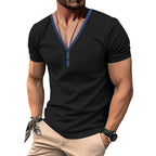 Herren Kurzarm Henley-T-Shirt mit V-Ausschnitt und Knopfdetail R&B
