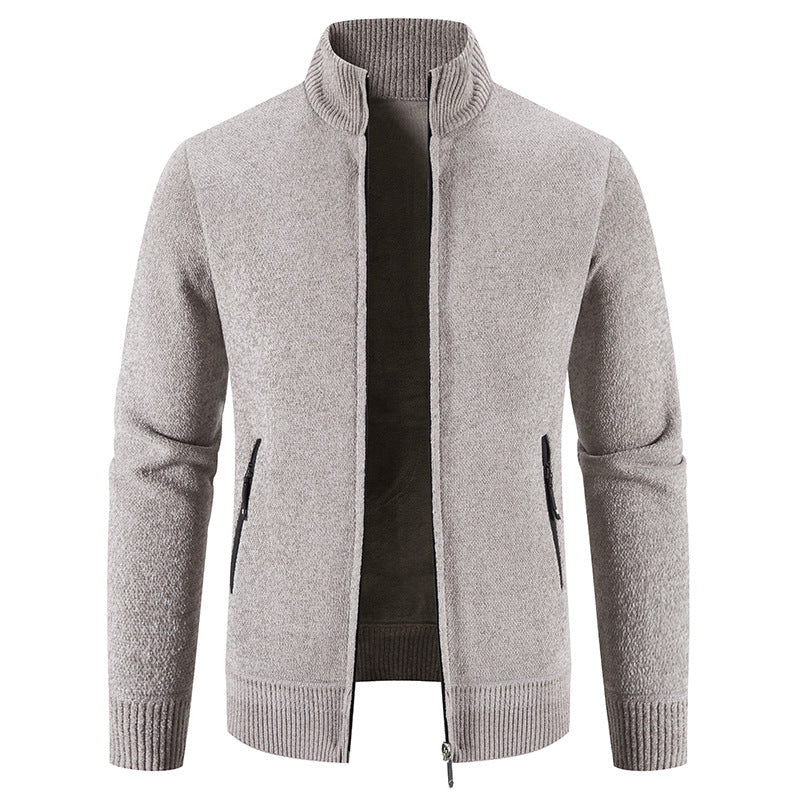 Herren elegante Strickjacke mit hohem Kragen und praktischen Reißverschlusstaschen