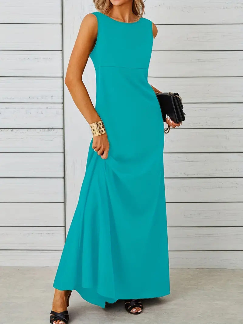 Damen elegantes Maxikleid mit schwingendem Saum und klassischem Schnitt R&B