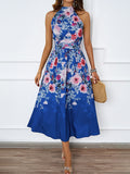 Damen Midi-Kleid mit floralem Muster und elegantem Halterneck R&B