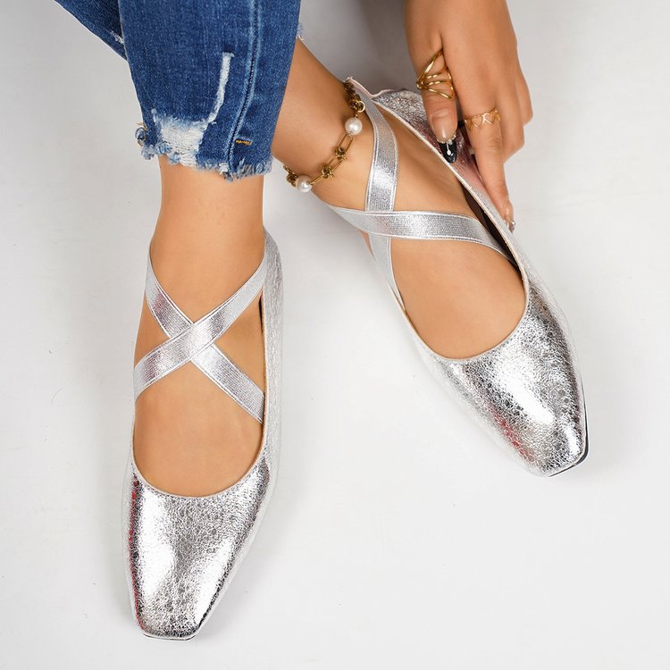 Damen Elegante und bequeme Ballerinas mit überkreuzten Riemen R&B
