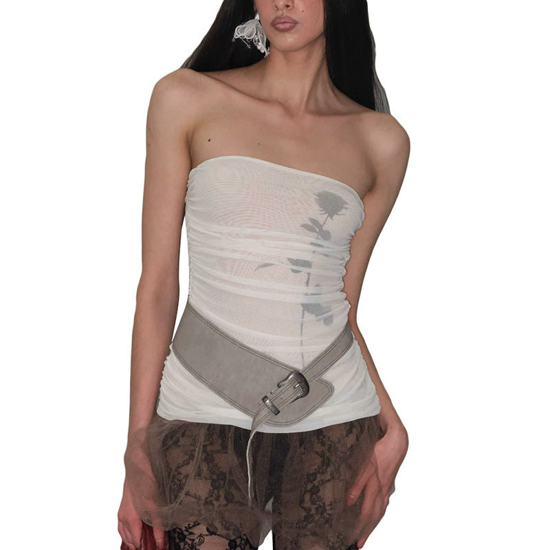 Damen Bandeau-Top mit Raffung und transparentem Stoff R&B