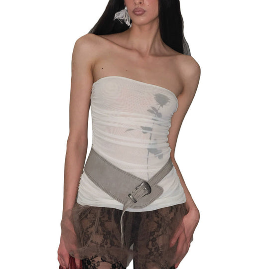 Damen Bandeau-Top mit Raffung und transparentem Stoff R&B