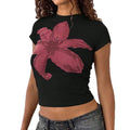 Damen Crop-T-Shirt mit floralem Design und körperbetontem Schnitt R&B