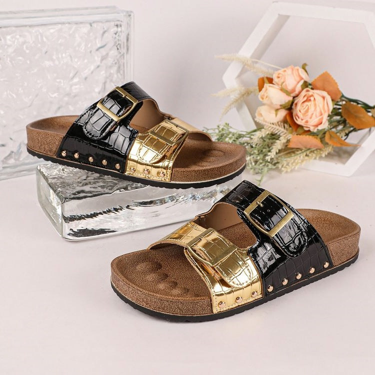 Damen komfortable Zehentrenner-Sandalen mit modischem Schnallen-Design R&B