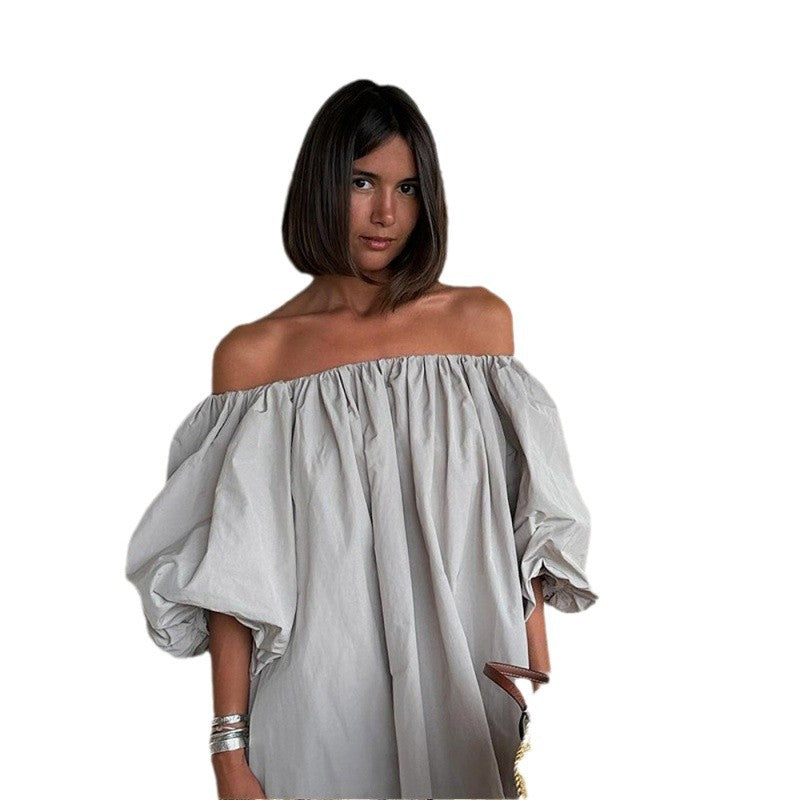Damen Off-Shoulder Sommerkleid mit voluminösen Ärmeln und fließendem Schnitt R&B