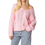 Damen Grobstrickpullover mit tiefem V-Ausschnitt und lässiger Silhouette