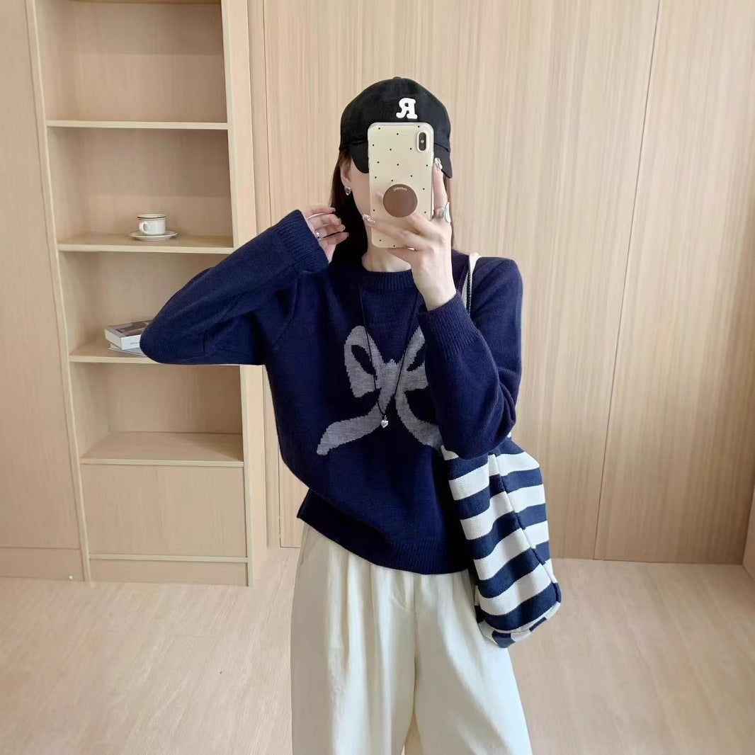 Damen Kuscheliger Pullover mit verspieltem Schleifenmotiv und weitem Schnitt R&B