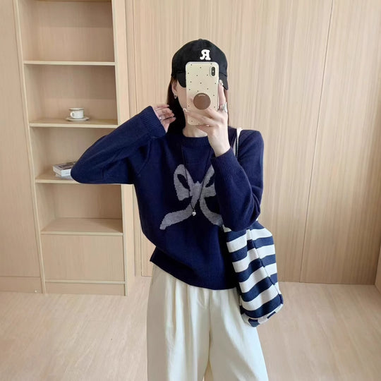 Damen Kuscheliger Pullover mit verspieltem Schleifenmotiv und weitem Schnitt R&B