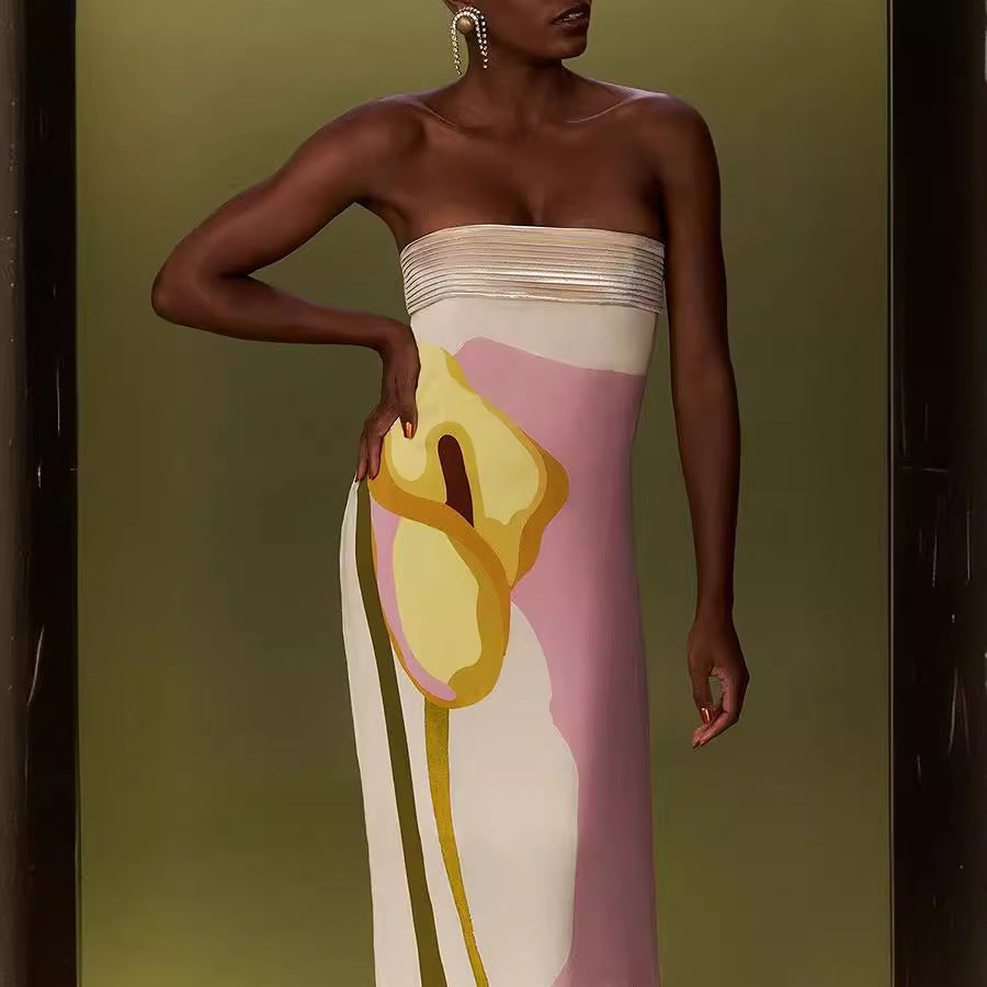 Damen Maxikleid mit trendigen grafischen Designs und schulterfreiem Schnitt R&B