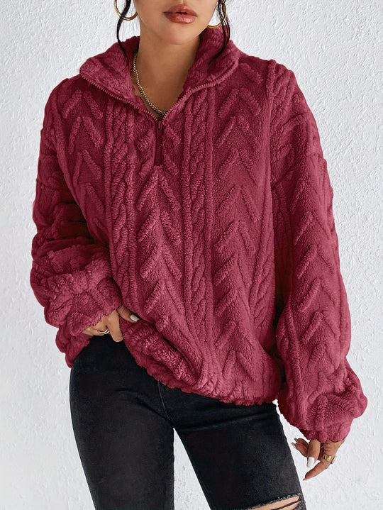 Damen Gemusterter Oversized-Fleece-Pullover mit hohem Kragen R&B