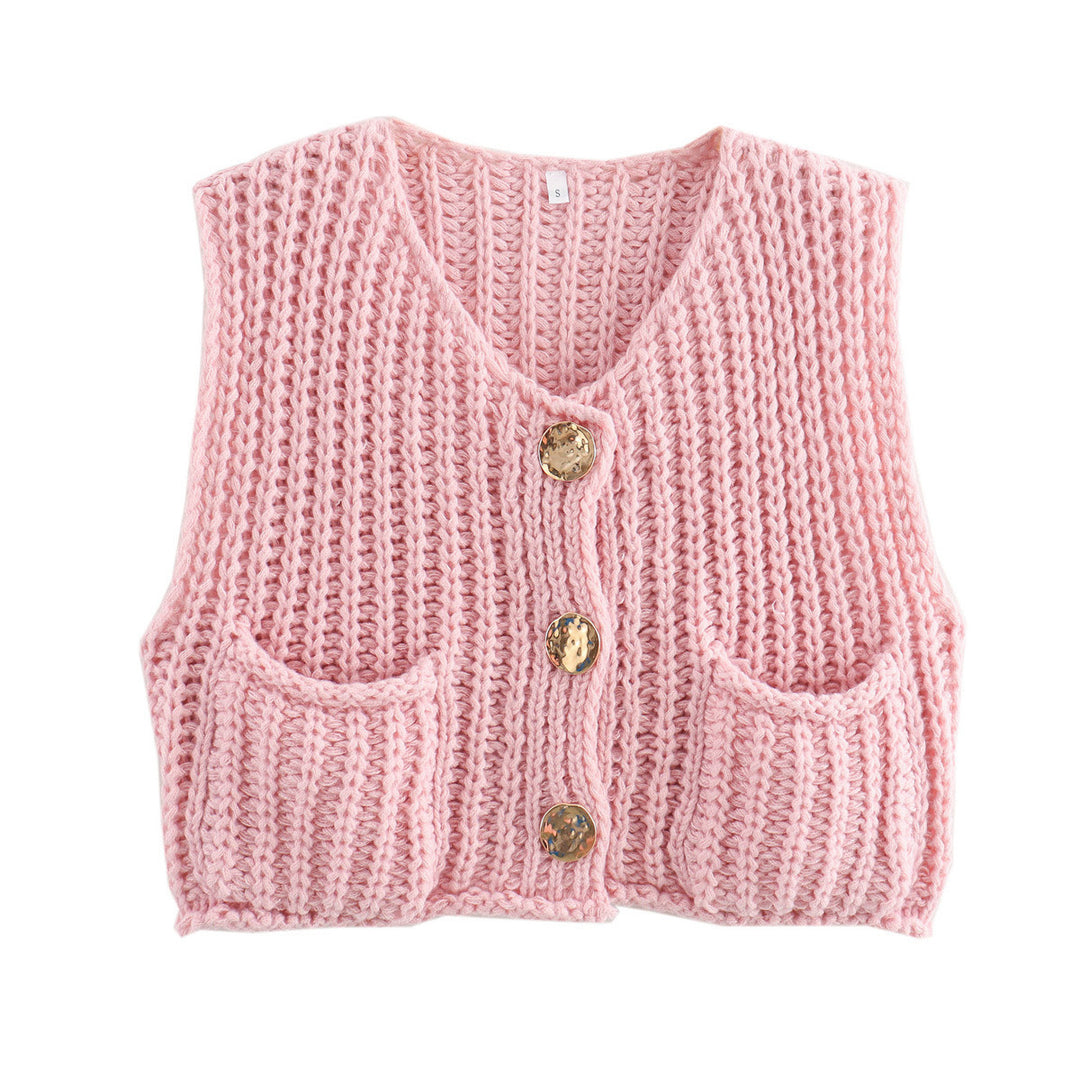 Damen Strickweste mit praktischen Taschen und dekorativen Holzknöpfen R&B