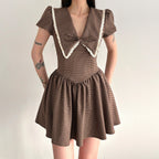 Damen Vintage-Folklore Kleid mit voluminösen Ärmeln und dekorativem Kragen R&B