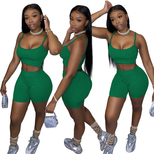 Damen Sportliches Set mit figurbetonendem Crop-Top und Shorts R&B