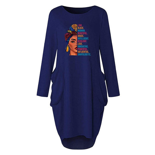 Damen Kleid mit lässigem Schnitt und kreativen Motiv und praktischen Taschen R&B