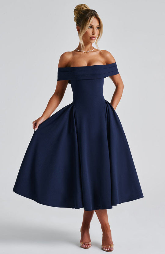 Damen Elegantes Abendkleid mit Schulterfreiem Design und Voluminösem Rock R&B