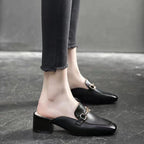Damen elegante Mules mit modischem Blockabsatz und schickem Schnallen-Detail R&B