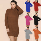 Damen Strickkleid mit hohem Kragen und relaxed Schnitt R&B