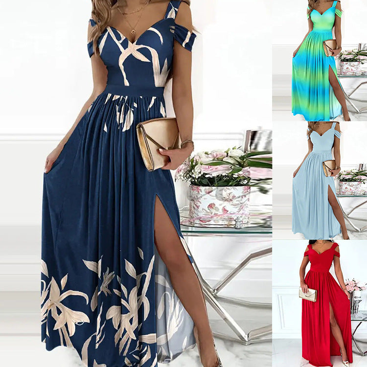 Damen Maxikleid mit charmantem Ausschnitt und asymmetrischem Schlitz R&B