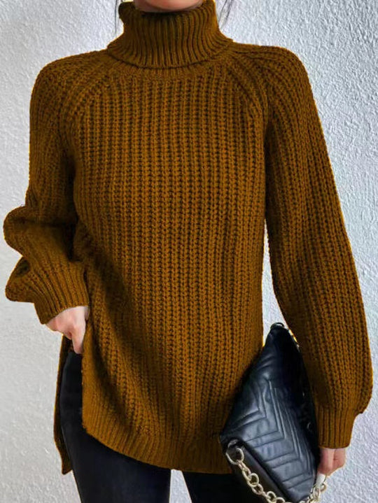 Damen Strickpullover mit hohem Kragen und strukturiertem Wabenmuster R&B