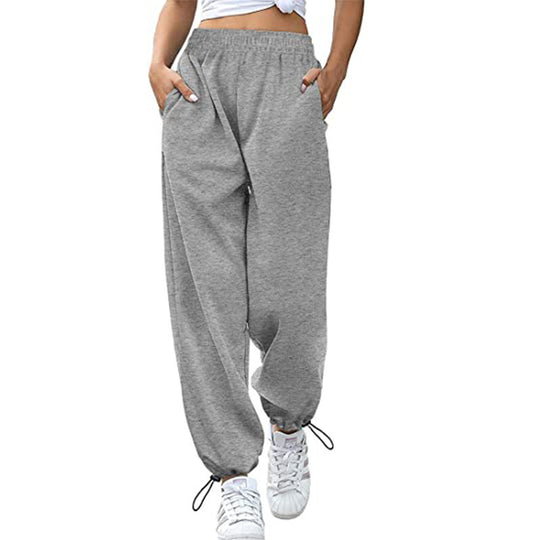 Damen lässige Sporthose mit hohem Bund und seitlichen Taschen R&B