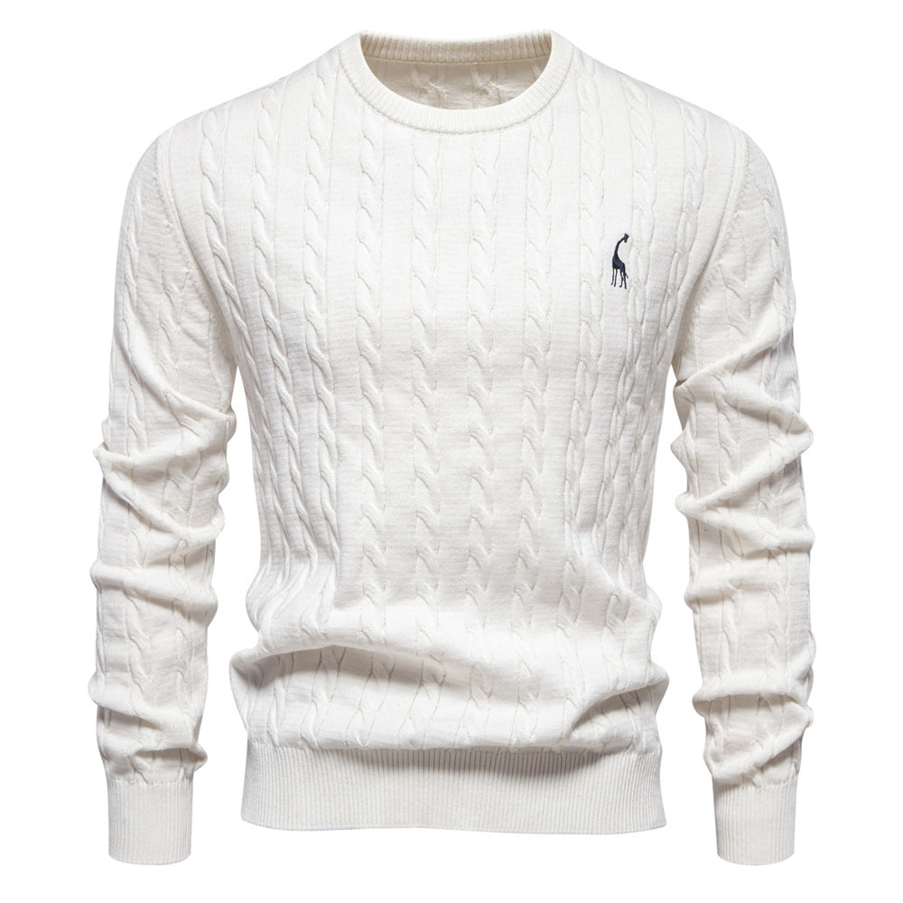 Herren Strickpullover mit Zopfmuster und Rundhalsausschnitt R&B