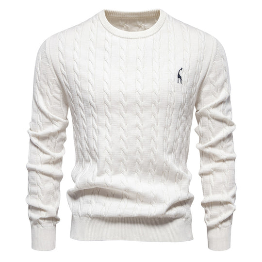 Herren Strickpullover mit Zopfmuster und Rundhalsausschnitt R&B