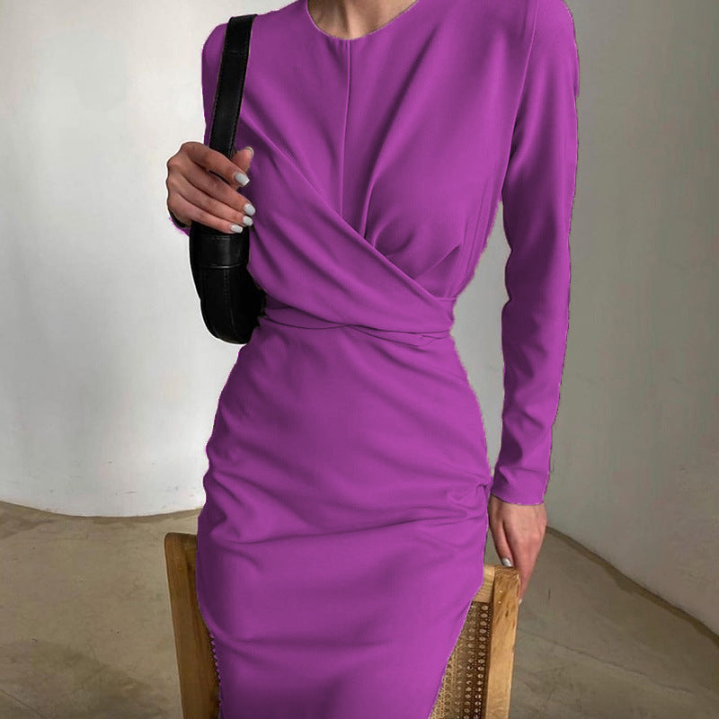 Damen Elegantes Wickelkleid mit langem Arm und fließendem Schnitt R&B
