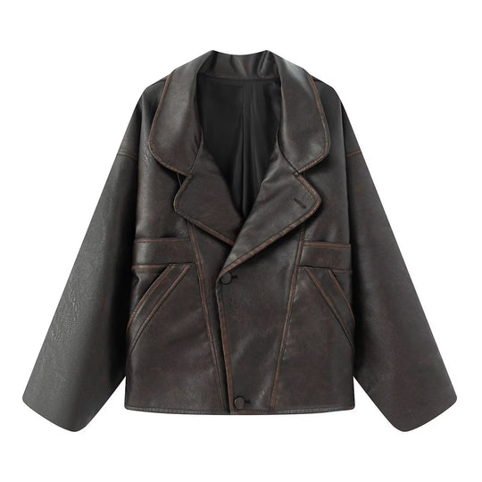 Damen elegante Kunstlederjacke mit oversized Schnitt R&B