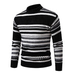 Herren gestreifter Strickpullover mit hohem Stehkragen und weicher Textur R&B