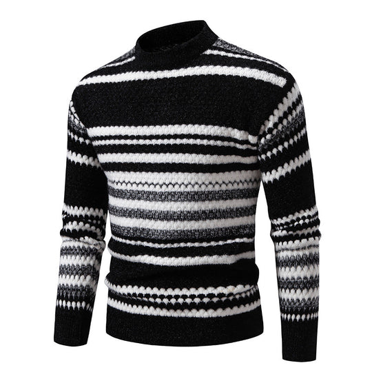 Herren gestreifter Strickpullover mit hohem Stehkragen und weicher Textur R&B