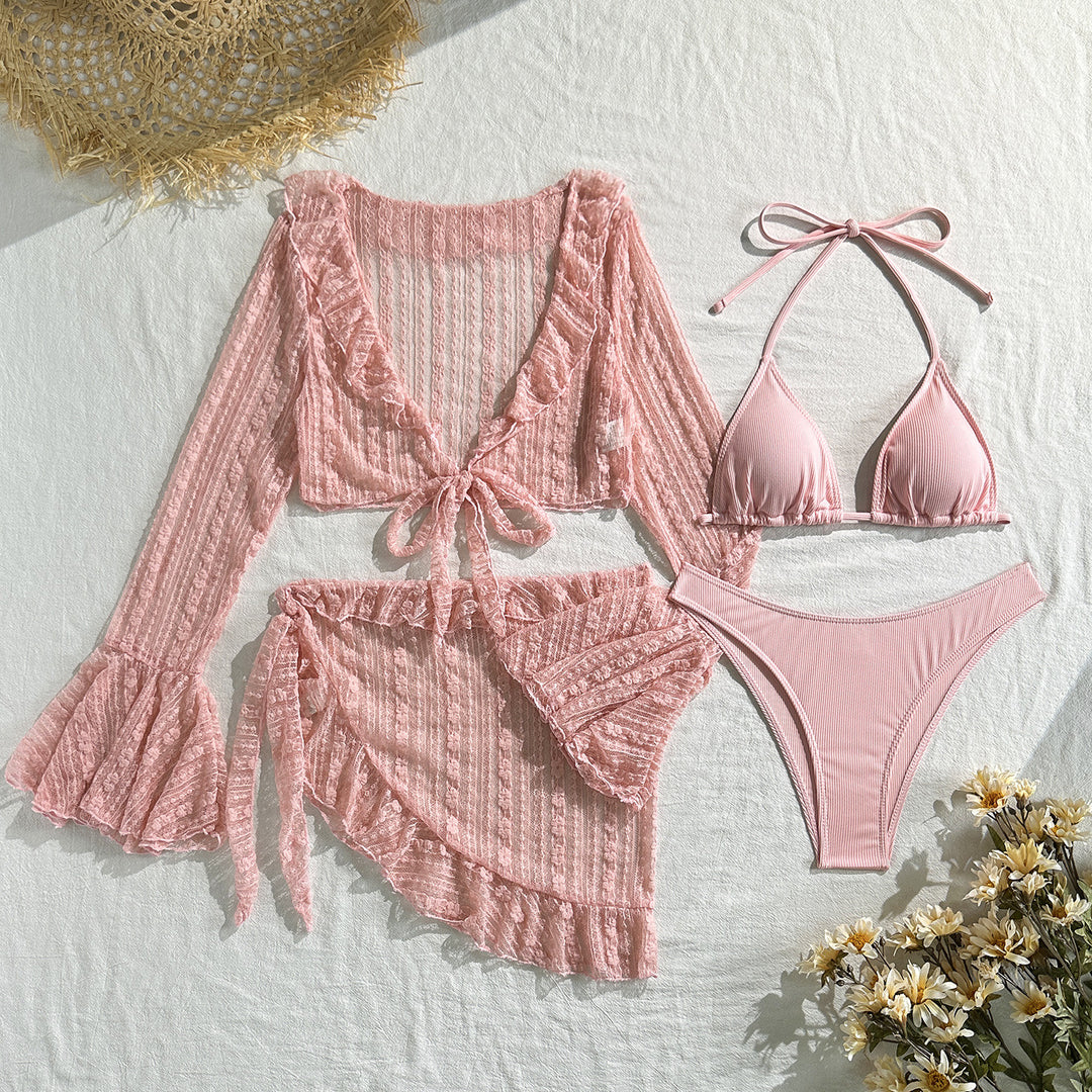 Damen Bikini-Set mit elegantem Wickelrock und verspielten Rüschendetails R&B