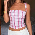 Damen figurbetontes Karo-Top mit elegantem Schnitt und transparenten Einsätzen R&B