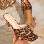 Damen modische Mules mit Leo-Print und elegantem Blockabsatz R&B