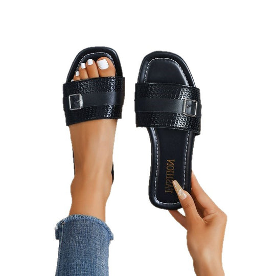 Damen modische Riemensandalen mit breitem Riemendesign und eleganter Schnallen-Applikation R&B