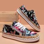 Damen modische Sneaker mit farbenfrohem Blumenmuster und hochwertiger Korksohle R&B