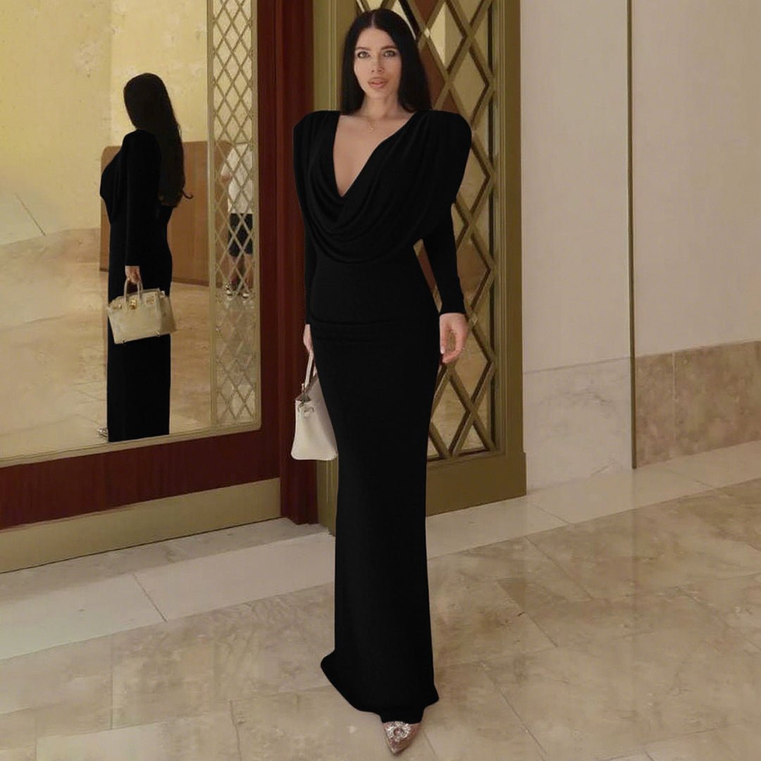 Damen elegantes langes Kleid mit raffiniertem Drapierungsdesign R&B