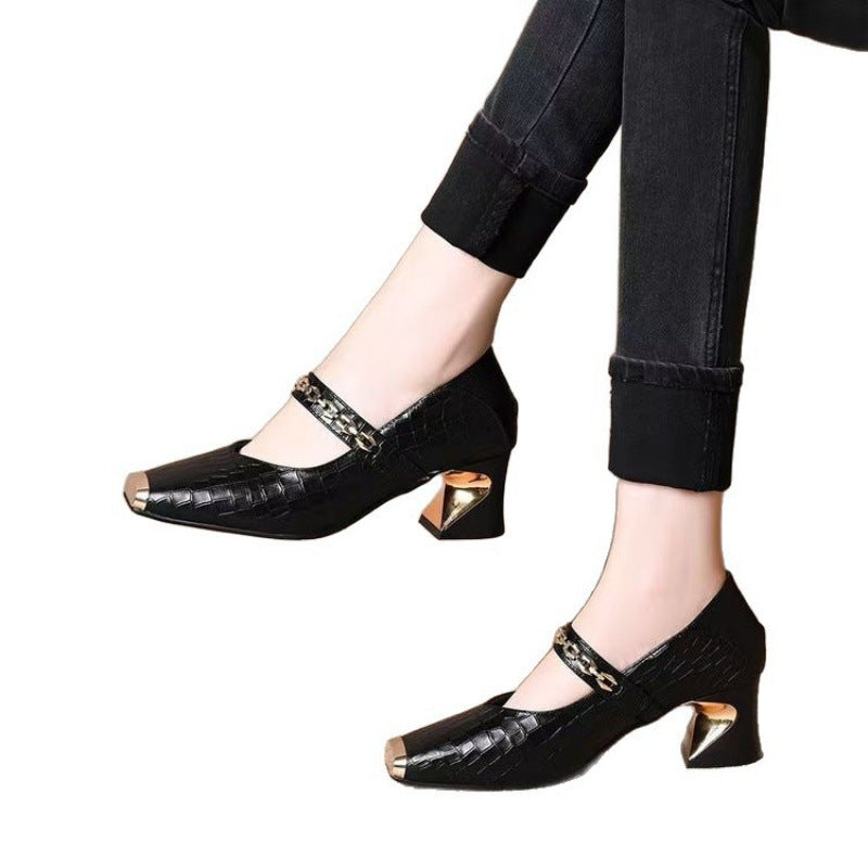 Damen Elegante Mary Jane Pumps mit trendigem Metallakzent R&B