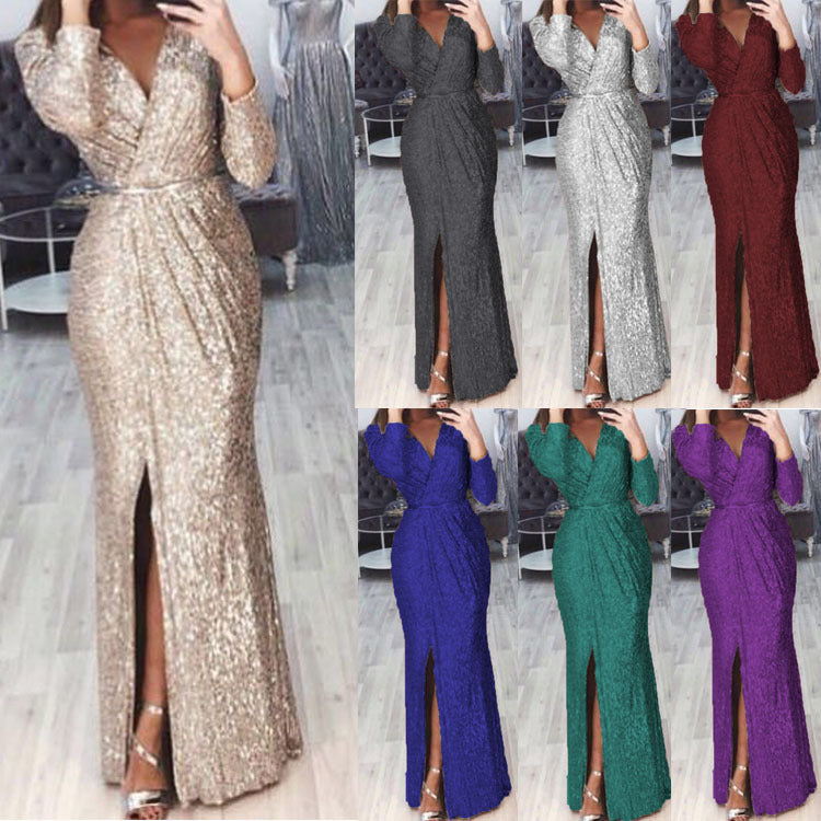Damen Elegantes Wickelkleid mit Bein-Schlitz R&B