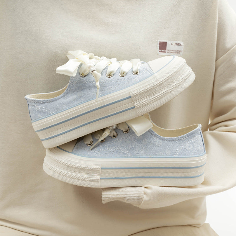 Damen Bequeme Plattform-Sneaker mit verspielten Schnürsenkeln und eleganter Oberfläche R&B