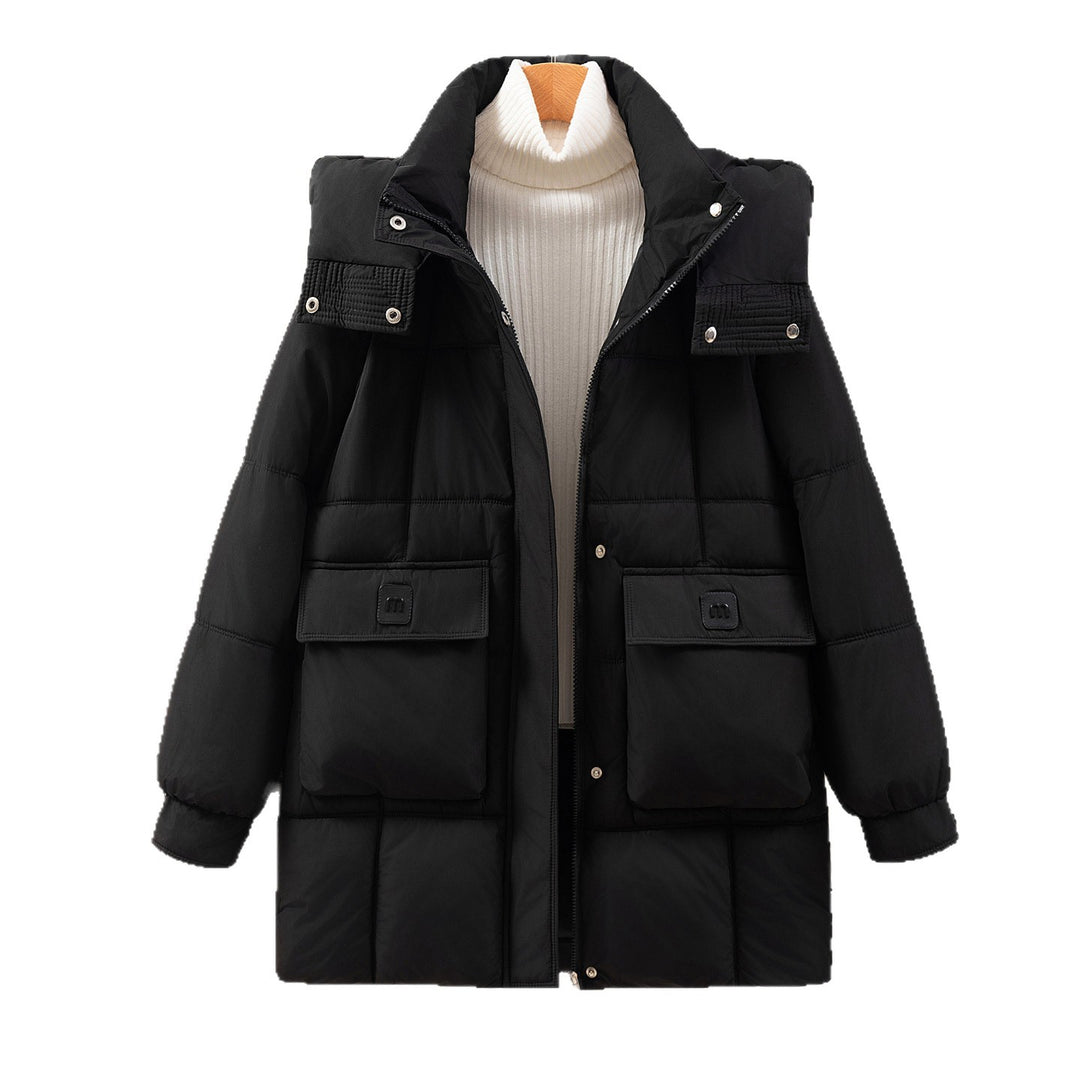 Damen funktionelle und stilvolle Winterjacke mit Taschen und Kapuze R&B