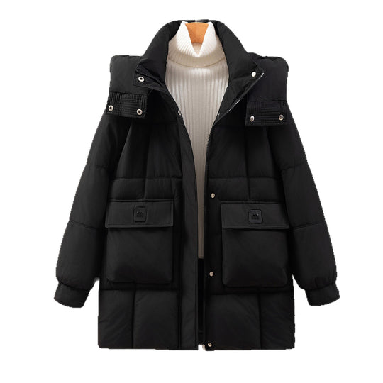 Damen funktionelle und stilvolle Winterjacke mit Taschen und Kapuze R&B