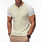 Herren Kurzarm-Henley-T-Shirt mit strukturierter Oberfläche und dezenter Knopfleiste R&B