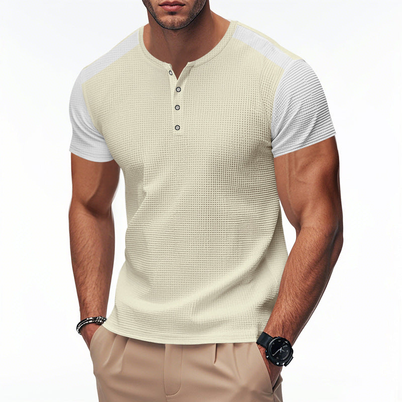Herren Kurzarm-Henley-T-Shirt mit strukturierter Oberfläche und dezenter Knopfleiste R&B