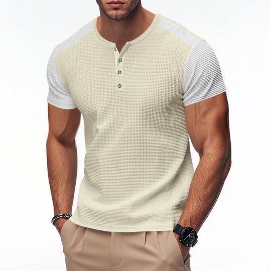 Herren Kurzarm-Henley-T-Shirt mit strukturierter Oberfläche und dezenter Knopfleiste R&B
