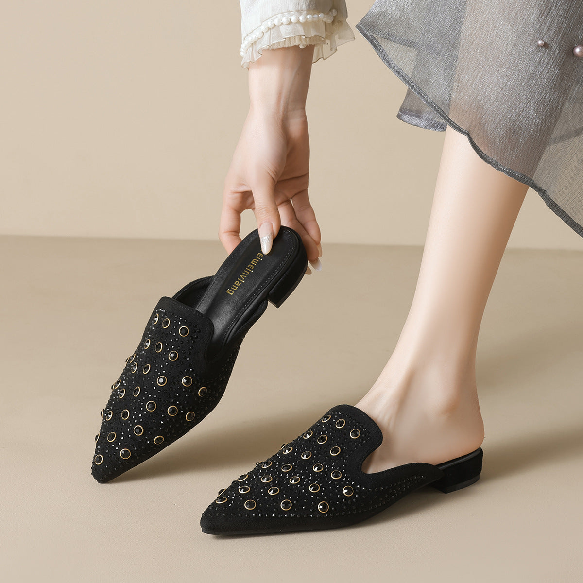 Damen modische Mules mit funkelnden Verzierungen