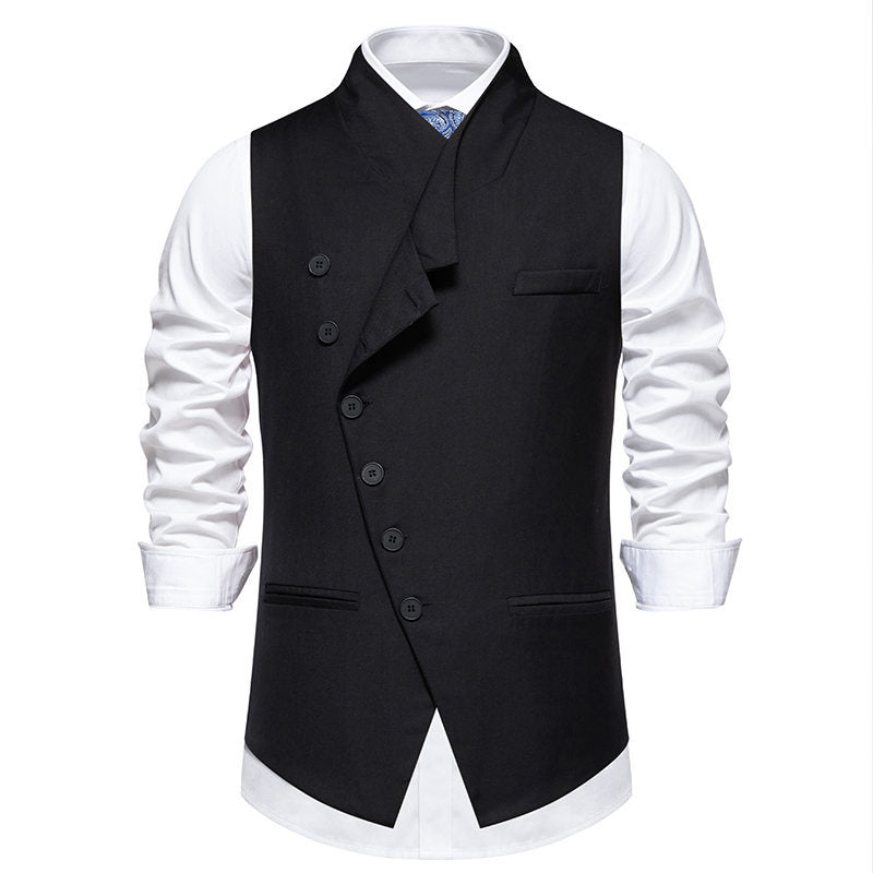 Herren elegante Anzugweste mit asymmetrischem Kragen und modernen Akzenten R&B