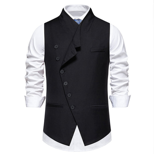 Herren elegante Anzugweste mit asymmetrischem Kragen und modernen Akzenten R&B